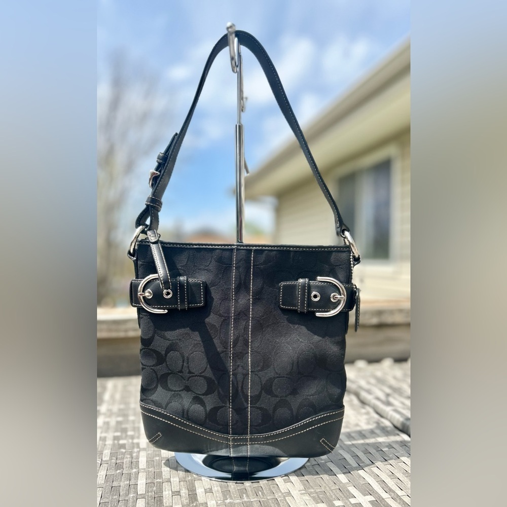 2006 Coach Signature Black Canvas Jacquard Slim Soho Duffle Tote Bag MINT!​